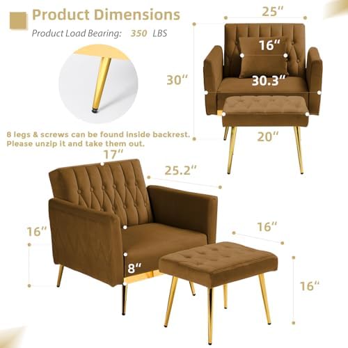 Velvet Accent Chair w/Ottoman & Adjustable Backrest - Image 3