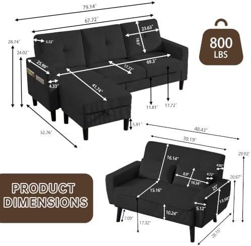2 Piece Corduroy Convertible Sectional Sofa Set, 3-Seater L Shaped Couch - Image 2