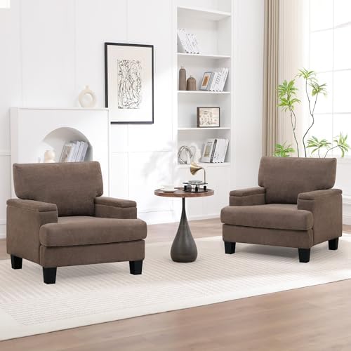 Accent Chairs Set of 2 with Storage Armrest, Fabric Modern Upholstered Reading by choairy