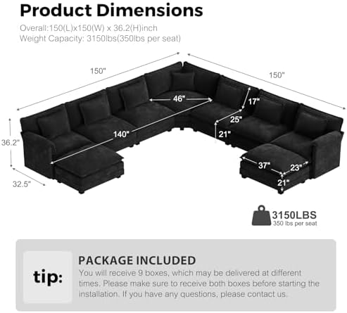 ELUCHANG 150" Oversized V Shaped Modular Sectional Sofa Couch, Comfy Cloud Couch - Image 2