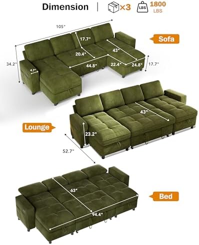 WEUP Modular Sectional Sleeper Sofa Bed, Pull Out Couch - Image 2