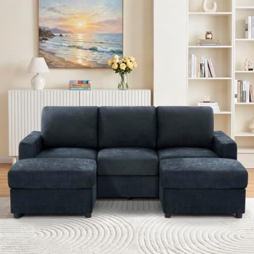 84” Chenille 3-Seater Sofa W/Two Movable Ottomans - Image 3