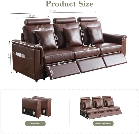 RARZOE Modular Sectional 3-Seater Recliner Sofa, Faux Leather - Image 2