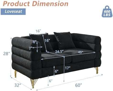 mikibama Modern Teddy Loveseat Sofa, 60 Inch Sectional Sofa Couch, Luxury 2 - Image 2