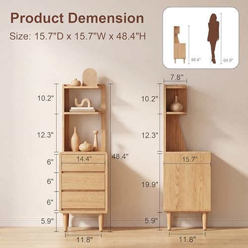 Solid Wood Bookshelf Nightstand Combo, Tall Nightstand - Image 2