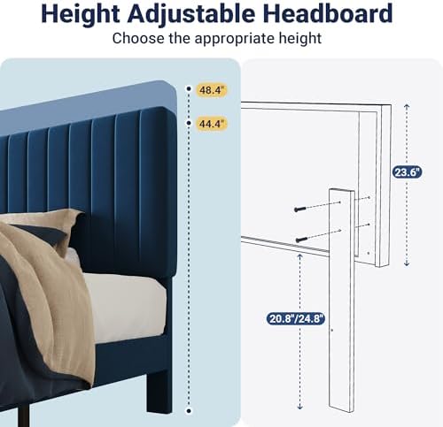 Allewie Twin Bed Frame, Velvet Upholstered Platform Bed - Image 6