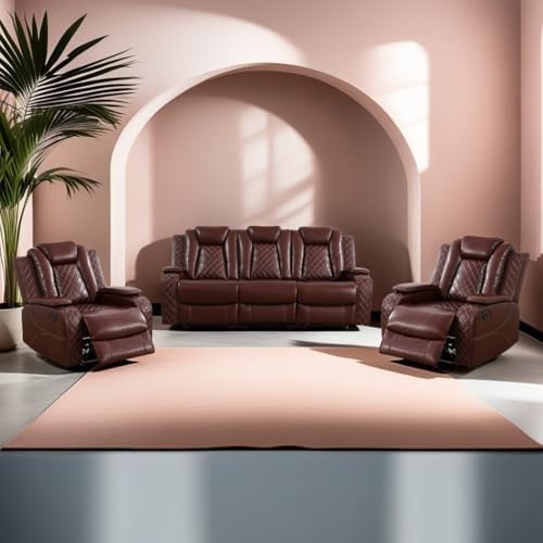 Power Recliner Set with LED Lights, Air Leather Reclining Set with USB - Image 6