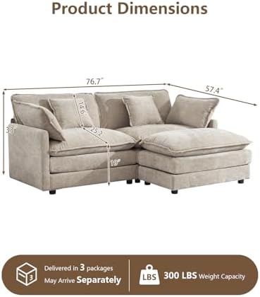 Loveseat Sofa Cloud Sofa Couch, 2 Seat Deep Seat L Shaped Couch - Image 2