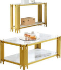 White Marble Coffee Table Set of 2, Faux Marble Coffee Tables and Gold White by Unknown