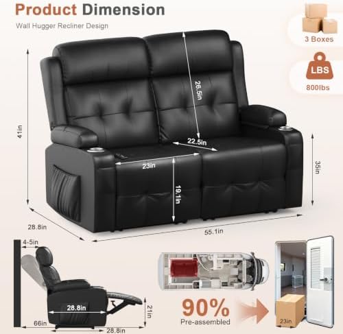RV Loveseat Recliner Sofa, Wall Hugger Reclining RV Couch - Image 2