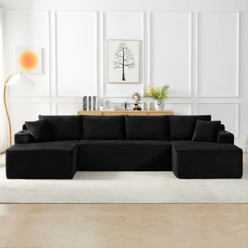 134 inch Boneless Couch, U-Shaped Modular Sectional Sleeper Sofa by Yomsum