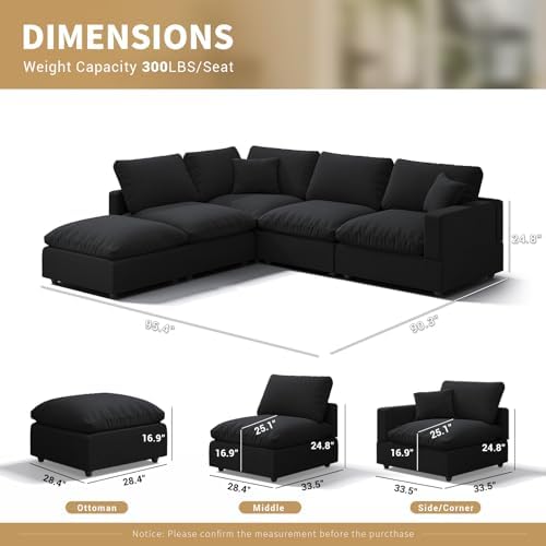 Modern Sectional Linen Couch for Living Room V-Shape Sofas, 5 Seat Modular - Image 2