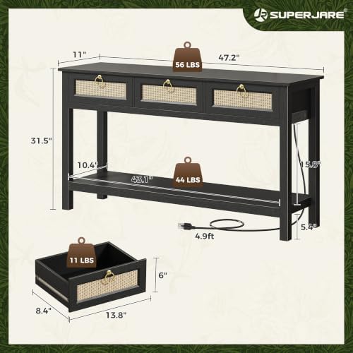SUPERJARE Rattan Console Sofa Table - Image 2