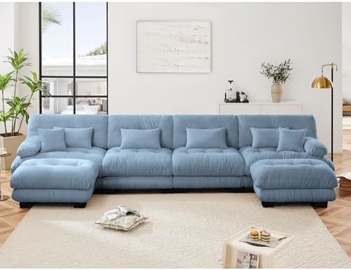 Modular Sectional Sofa for Living Room, Oversized 4 Seater Blue Sectional - Image 3