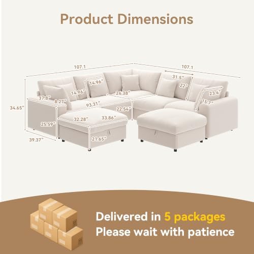 WorthFurni 107” Cloud Sectional Couches - Image 2