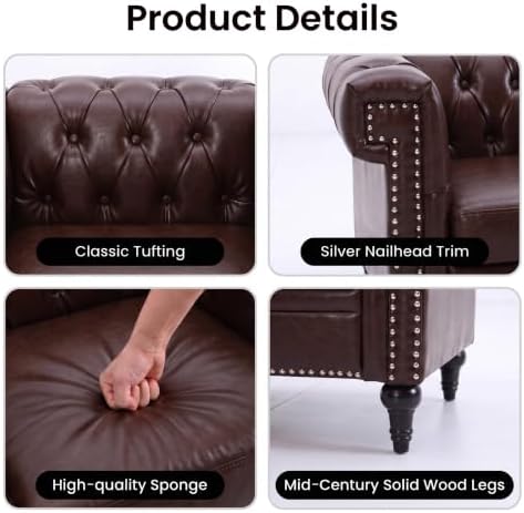 Chesterfield Sofa & Chair Set, Faux Leather Couch Set - Image 3