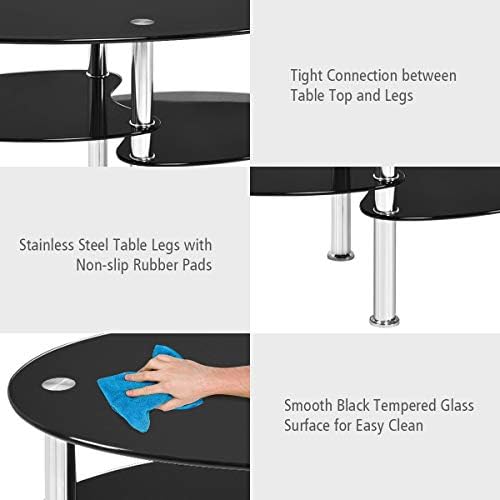 S AFSTAR Glass Coffee Table, 3-Tier Modern Oval Smooth Glass Tea Table Center - Image 5