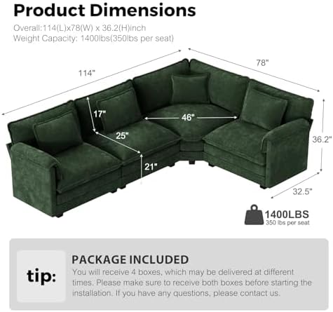 ELUCHANG 114" Oversized V Shaped Modular Sectional Sofa, Comfy Cloud Couch - Image 2