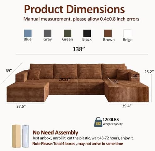138" Modular Sectional Sofa, U-Shaped Cloud Couch - Image 2