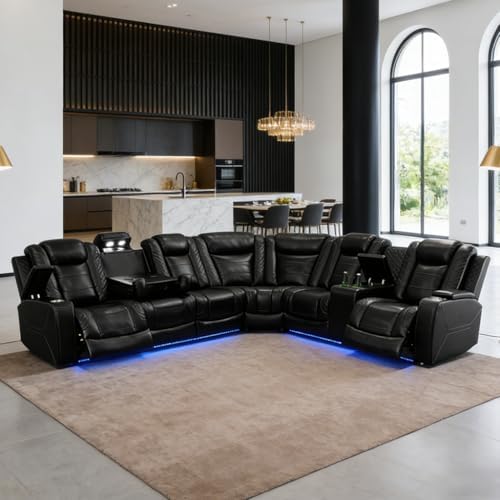 Leather Reclining Sofa Set, Power Recliner Sectional Couch by PonlivingFurniture