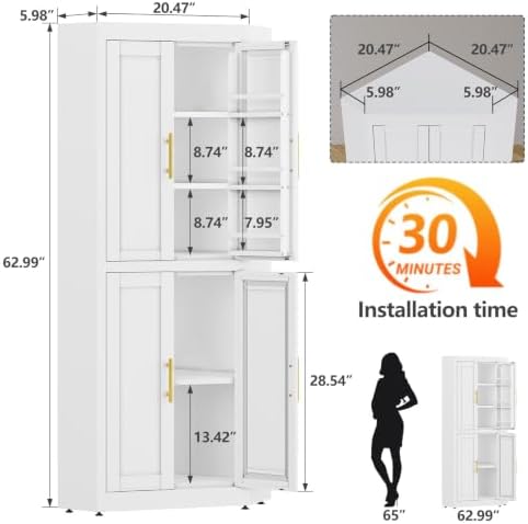 GAIOUS 63" Metal Corner Kitchen Pantry Cabinet, Kitchen Food Cabinets White - Image 2