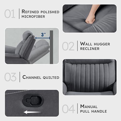 Lexicon Polished Microfiber Wall Hugger Manual Double Reclining Sofa - Image 3