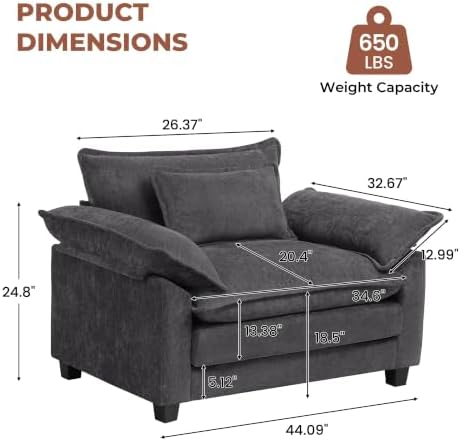 Chenille Oversized Accent Chair, Comfy Armchair - Image 2