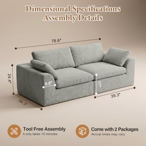 Cloud Boneless Loveseat Sofa, Modern Chenille Cloud Couch, Convertible Deep - Image 2
