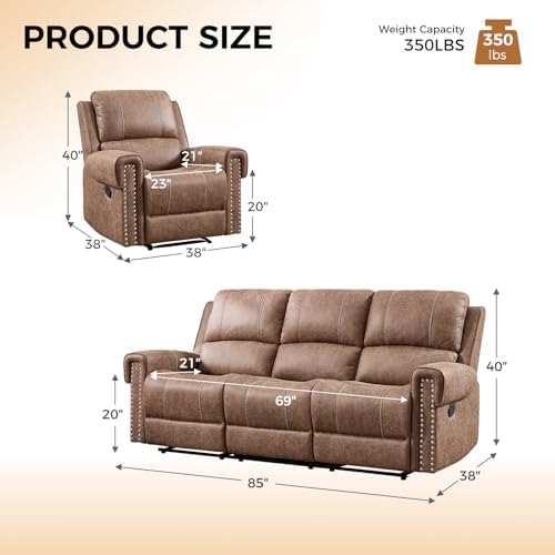 CANMOV 2 Piece Faux Leather Manual Recliner Sofa Set - Image 2