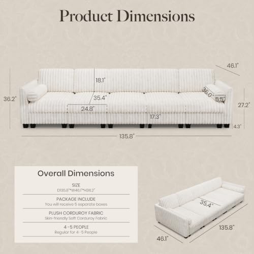 Belffin Oversized Cloud Deep Seat Sectional Sleeper Sofa Bed Corduroy Couch. - Image 2