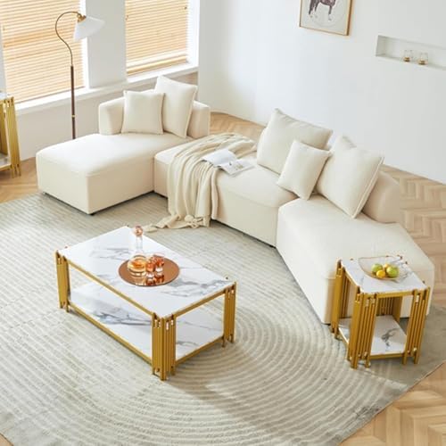 3 Piece Living Room Table Set, Faux Marble Coffee Table - Image 5