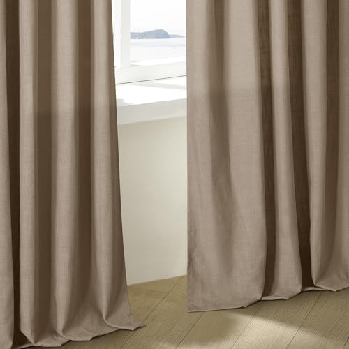 100 Inch Linen Blend Light Brown Memory Shape Pleated Curtains 2 Panels - Image 6