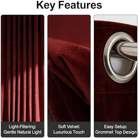 SMILETIME Burgundy Velvet Curtains 104"x96" Grommet 1 Panel - Image 3