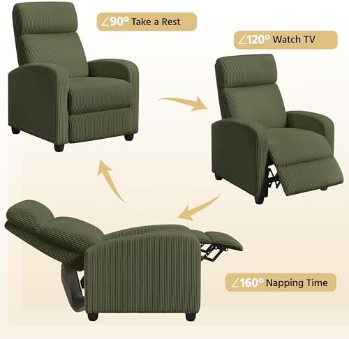 Topeakmart Corduroy Recliner Chair Home Theater Seating Dark Green - Image 4