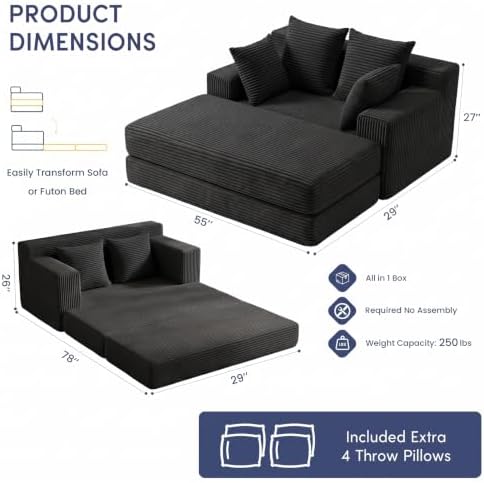 Convertible Sofa Bed with Ottoman, Small Boneless Loveseat Couch - Image 2