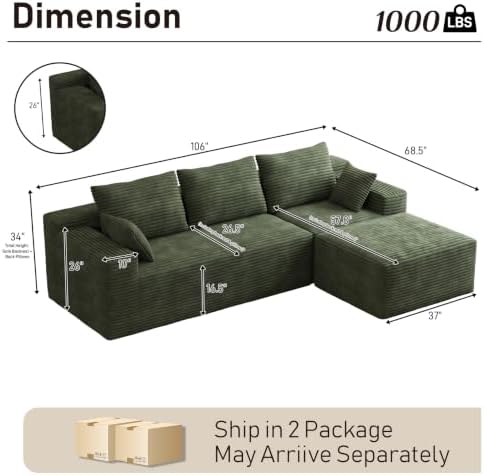 ONEMMLION 105" L-Shaped Cloud Boneless Couch - Image 3