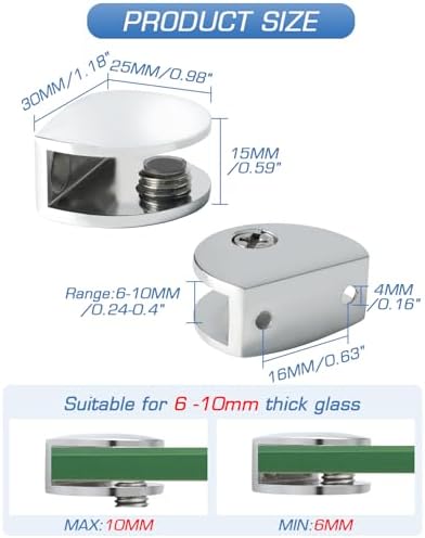 Alise Glass Shelf Brackets Chrome, Holders - Image 3