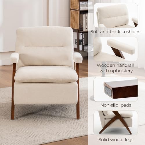 Mid Century Modern Accent Chair, Comfy Solid Wood Armchair - Image 5