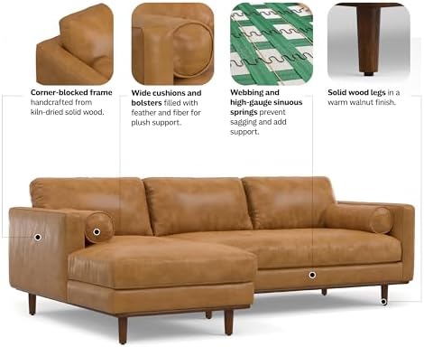 SIMPLIHOME Morrison 102" Wide Full-Grain Leather Left-Facing Sectional Sofa - Image 5