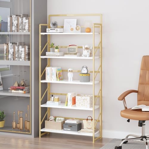 JSB 5Tier No Assembly Folding Bookshelf, 30.3" Wide Foldable Storage Bookcase - Image 5