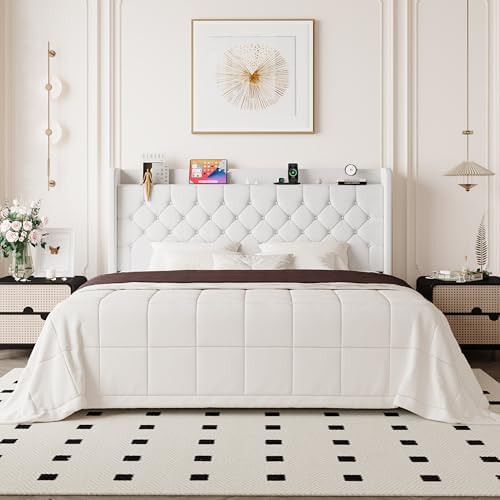 Allewie King Size Bed Frame, Storage Headboard & Charging Station by Allewie