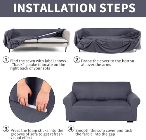 Peryiter 3 Pcs Couch and Loveseat Sofa Covers, Dark Gray, Milk Silk - Image 3