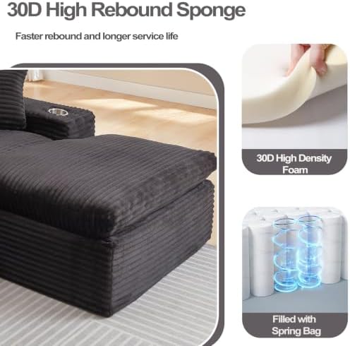 120" Modular Sectional Sofa, U Shaped Boneless Cloud Couch Black - Image 5
