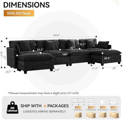 147'' U Shaped Sectional Cloud Couch, Modular Sofa - Image 2