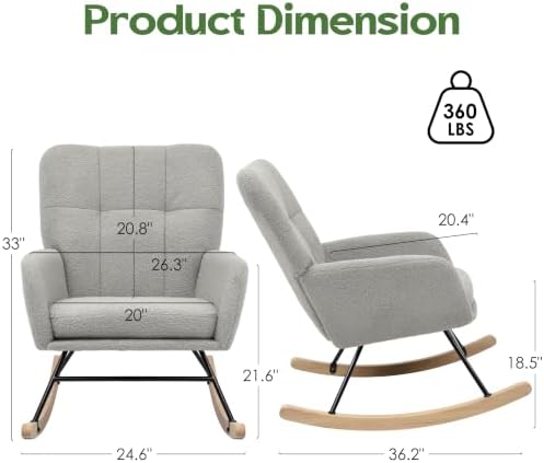 Nursery Rocking Chair Teddy, Upholstered Glider Rocker, Light Grey - Image 2