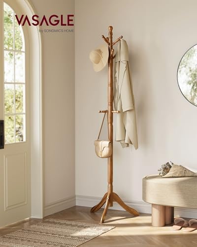VASAGLE Freestanding Coat Rack, Rubber Wood Coat Tree - Image 2