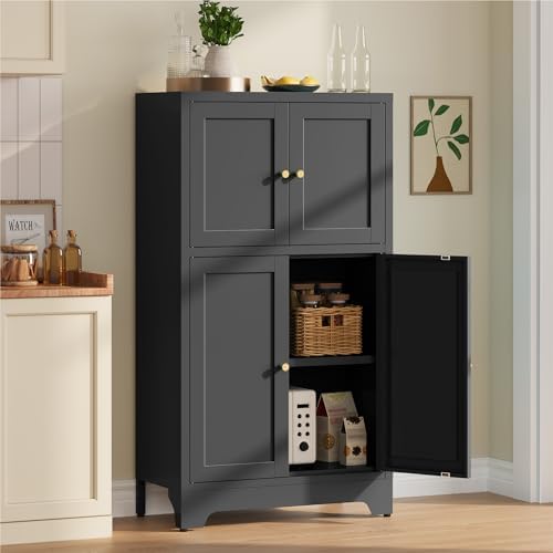 Black Bathroom Floor Cabinet, Metal Storage Cabinets - Image 2