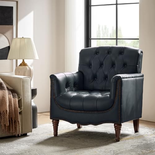 HULALA HOME Mid Century Modern Genuine Leather Accent Chair by HULALAHOME