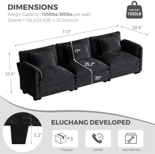 ELUCHANG 116" Oversized Modular Sectional Sofa, Comfy Chenille Cloud Couch - Image 2