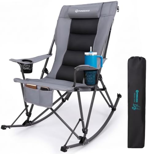 FUNDANGO Oversized Rocking Camping Chair 440Lbs Padded Folding Camp Chairs by FUNDANGO